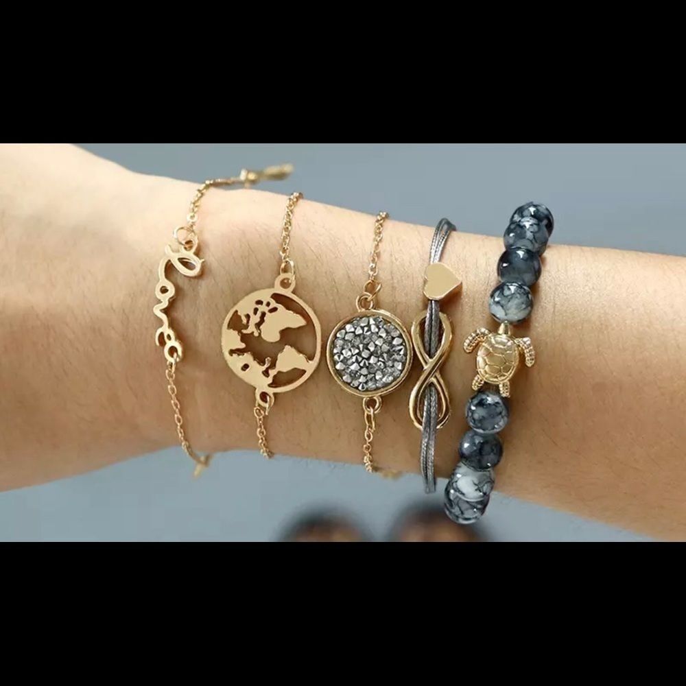 5 PIECE BOHO GLOBAL‎ SPIRIT LOVE BRACELET SET